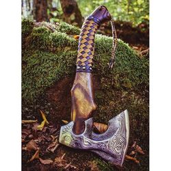 Custom Handmade Damascus Steel Hatchet Tomahawk Hunting Viking Axe