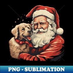 Merry Christmas Retro Santa Claus with Puppy Golden Retriever - Special Edition Sublimation PNG File - Unlock Vibrant Sublimation Designs