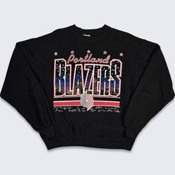 Portland Trail Blazers Vintage 90s Skyline Sweatshirt - NBA Basketball Hanes Black Sweatshirt - Very Rare - Made in USA