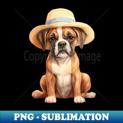 Watercolor Boxer Dog in Straw Hat - PNG Sublimation Digital Download - Perfect for Sublimation Mastery