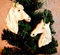 Set of 2. Ceramic Horse Ornament. Cristmas tree pottery