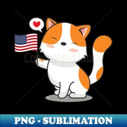 cute cat holding american flag - decorative sublimation png file - enhance your apparel with stunning detail