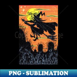 Witch Flying Over a Farm - Trendy Sublimation Digital Download - Revolutionize Your Designs