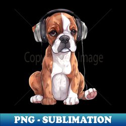 Watercolor Boxer Dog with Headphones - Signature Sublimation PNG File - Unlock Vibrant Sublimation Designs