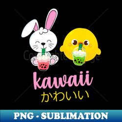 Kawaii cute anime bunny and duck drinking bubble tea - Special Edition Sublimation PNG File - Perfect for Sublimation Mastery