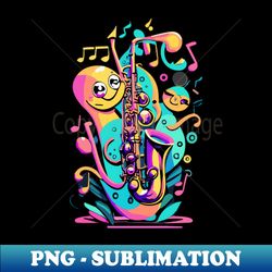 Smiling Saxophone with Musical Note Eyes - Decorative Sublimation PNG File - Spice Up Your Sublimation Projects