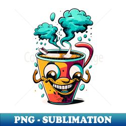 Chuckling Coffee Cup with a Steamy Smile - Artistic Sublimation Digital File - Revolutionize Your Designs