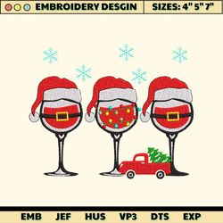 Christmas Wine Glass Embroidery, Santa Wine Embroidery, Christmas Embroidery Designs, Snow Man Embroidery Designs