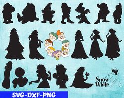 Seven Dwarfs And Snow White Silhouette SVG, Bundles Disney Pricess SVG, PNG,DXF, PDF, JPG...