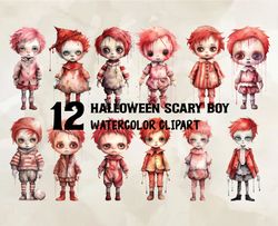 12 Halloween Scary Boy Watercolor Clipart, Halloween Svg, Cute Halloween, Halloween, Halloween Png 29