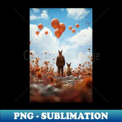 rabbit duo admiring orange balloons - sublimation-ready png file - enhance your apparel with stunning detail