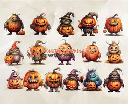 16 Monster Pumpkin Bundle, Halloween Svg, Cute Halloween, Halloween, Halloween Png 60