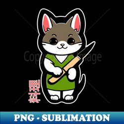 little japanese cat cook with fish knife - signature sublimation png file - instantly transform your sublimation projects