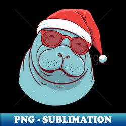 manatee in a Christmas hat - Sublimation-Ready PNG File - Capture Imagination with Every Detail