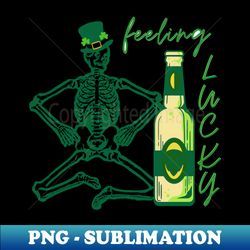 Feeling Lucky-Skull Beer bottle -StPatricks design - Aesthetic Sublimation Digital File - Vibrant and Eye-Catching Typography