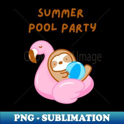 Summer Pool Party Pink Flamingo Sloth - Vintage Sublimation PNG Download - Vibrant and Eye-Catching Typography