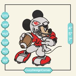 NFL Kansas City Chiefs Mickey Embroidery Design, NFL Football Logo Embroidery Design, Famous Football Team Embroidery Design, Football Embroidery Design, Pes, Dst, Jef, Files