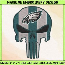 NFL Philadelphia Eagles Skull Embroidery Design, NFL Football Logo Embroidery Design, Famous Football Team Embroidery Design, Football Embroidery Design, Pes, Dst, Jef, Files