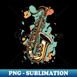 Smiling saxophone with musical note eyes - PNG Transparent Digital Download File for Sublimation - Capture Imagination with Every Detail