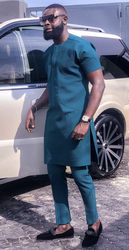 Ankara suit with matching pants, fashion wear for men- Green