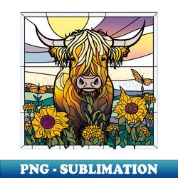 Sunflower Stained Glass Highland Cow 11 - PNG Transparent Sublimation Design - Unleash Your Inner Rebellion