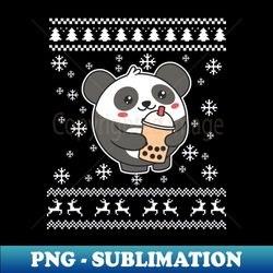 Kawaii Panda Loves Boba Ugly Christmas Sweater - Decorative Sublimation PNG File - Enhance Your Apparel with Stunning Detail