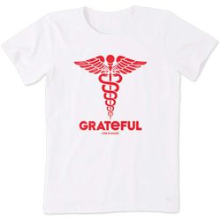 Life Is Good Women&8217s Cloud White Grateful For Medical Workers Crusher Tee