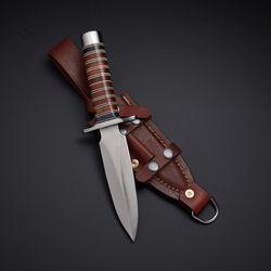 tactical d2 tool steel dagger knife with leather sheath