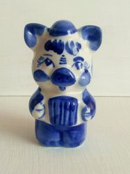 Gzhel Porcelain piggy figurine piggy statuette Collectible Gzhel animal figurine Blue & White Ceramic piggy