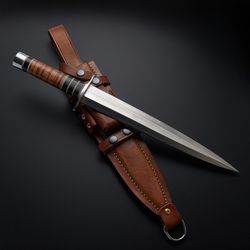 custom handmade d2 tool steel tactical combat dagger knife with leather sheath