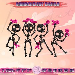 Skeleton Dance Embroidery Design, Pink Ribbon Embroidery, Breast Cancer Embroidery, Halloween Embroidery, Machine Embroidery Designs