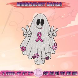 Breast Cancer Ghost Embroidery Design, Halloween Breast Cancer Awareness Embroidery, Halloween Embroidery Design, Machine Embroidery Designs
