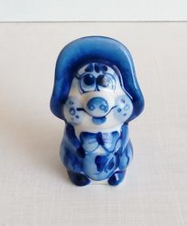 Gzhel porcelain animal figurine little figurines porcelain piggy Blue Hand Painted folk art blue ceramic decor