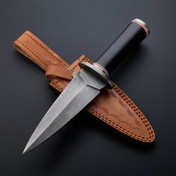 custom hand forged damascus steel dagger knife with leather sheath