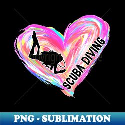 scuba diving watercolor heart brush - retro png sublimation digital download - unlock vibrant sublimation designs