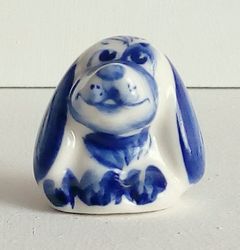 Gzhel porcelain animal figurine little figurines russian porcelain dog Blue Hand Painted blue ceramic decor