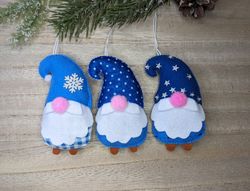 holiday gnomes, felt christmas tree decorations, scandinavian gnome, christmas gnomes, swedish gnome, blue gnome,