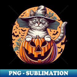 Trick or Treat Halloween Cat - Vintage Sublimation PNG Download - Enhance Your Apparel with Stunning Detail