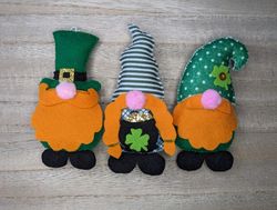 holiday gnomes, felt christmas tree decorations, scandinavian gnome, green gnome, clover, st. patrick's day