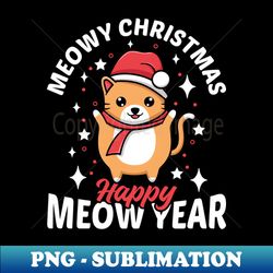Meowy Christmas Happy Meow Year - Funny Cat Puns - Special Edition Sublimation PNG File - Instantly Transform Your Sublimation Projects