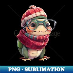 Cute Red eared Slider Turtle with Glasses and Winter Clothes - PNG Sublimation Digital Download - Transform Your Sublimation Creations