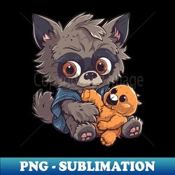 Cute baby werewolf with plushie - Aesthetic Sublimation Digital File - Vibrant and Eye-Catching Typography