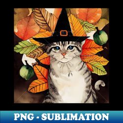 Cat in witch hat Halloween - PNG Sublimation Digital Download - Add a Festive Touch to Every Day