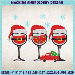 Christmas Wine Glass Embroidery, Santa Wine Embroidery, Christmas Embroidery Designs, Snow Man Embroidery Designs