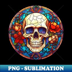 Stained Glass Floral Skull 4 - Retro PNG Sublimation Digital Download - Revolutionize Your Designs
