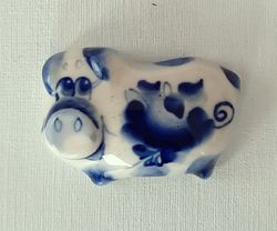 Porcelain pig Gzhel figurine Porcelain magnets fridge handmade painting white and blue porcelain inexpensive gifts