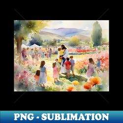 Jesus Playing With Children - PNG Transparent Sublimation Design - Vibrant and Eye-Catching Typography