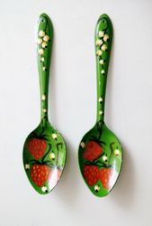 Vintage hand painted aluminum spoons Khokhloma Set of two hand painted decorative spoons souvenir kitchen decor