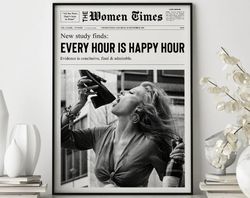 every hour is happy hour print, girl dorm room art, girl drinking from shoe print, black and white print, bar cart art,