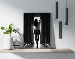 hot women body silhouette - erotic black and white photography - elegant interior decoration poster print wall art home